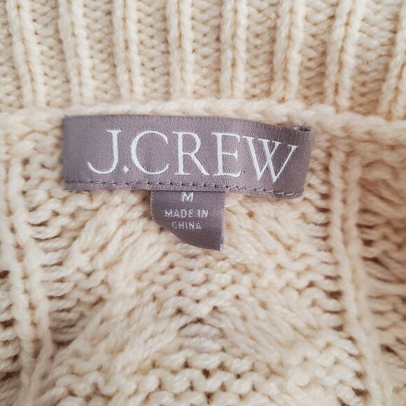J. Crew Cable Knit Ruffleneck Cardigan Sweater Wool Butter Cream BV351 Medium - Picture 10 of 12